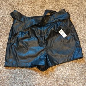 NWT faux leather paper bag shorts